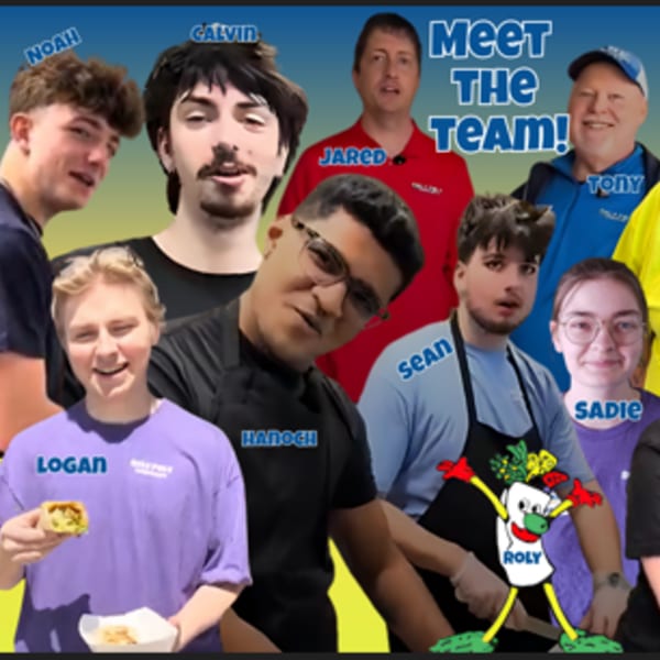 A collage of nine smiling D Restaurant Latin Cuisine team members, with "Meet The Team!" text.